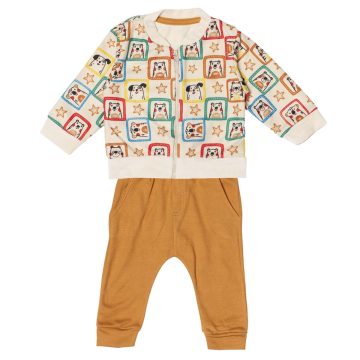 Conjunto para bebê menino casaco soft figurinhas com calça suedine